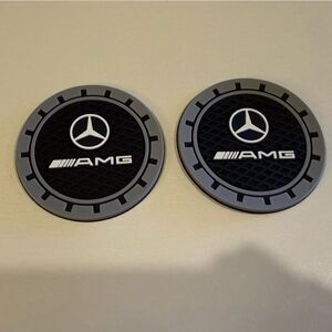 AMG Mercedes Car Cup Coasters in Black and Gray Set of 2 NWT